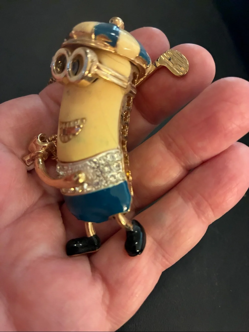 Minion Golfer Pendant Necklace Gold-Tone in Yellow & Blue NWOT